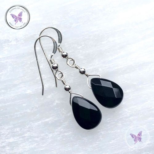 Black Onyx Faceted Teardrop Earrings